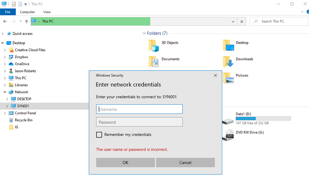 Connecting to Synology Shared Folder in Windows