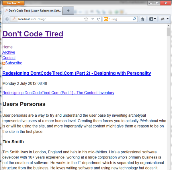dontcodetired.com without any styling CSS
