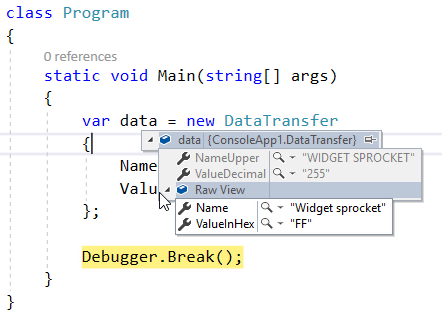 Custom debug view showing hex value as a decimal