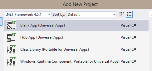 creating universal app in Visual Studio screenshot