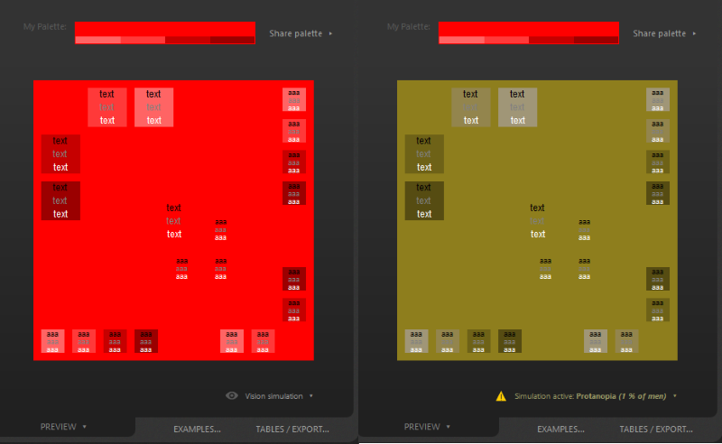 paletton screenshot simulating color blindness