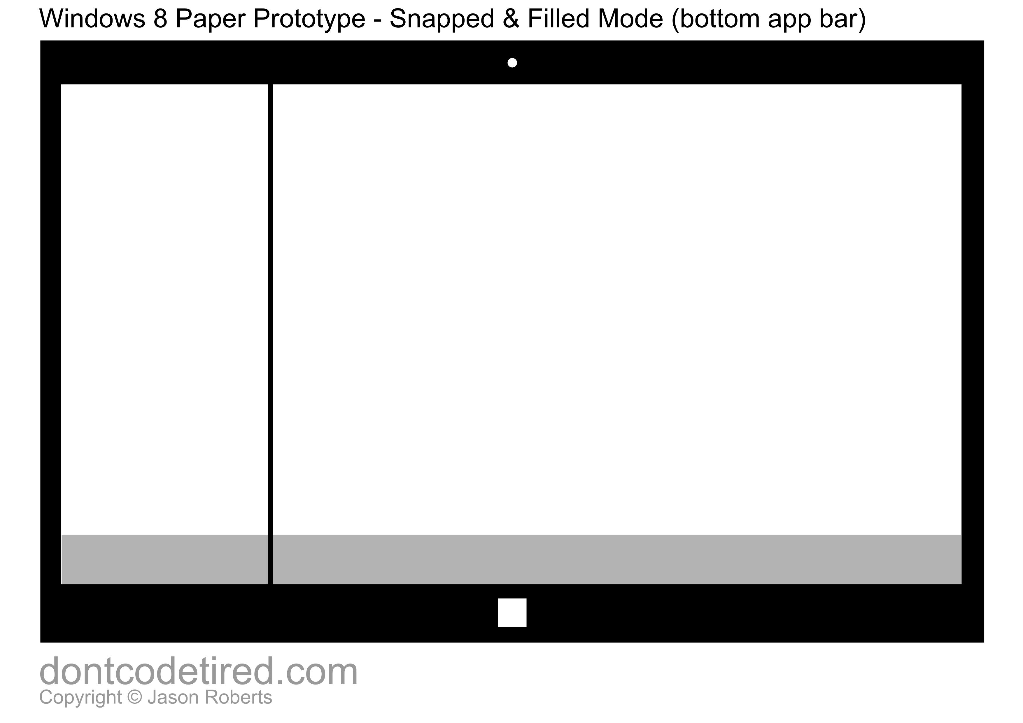 Windows 8 Paper Prototype template - snapped and filled bottom app bar
