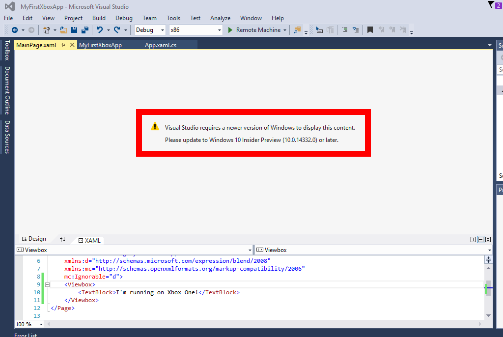 No XAML Preview without Windows 10 insider build
