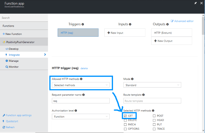 Creating an Azure Function with a HTTP trigger