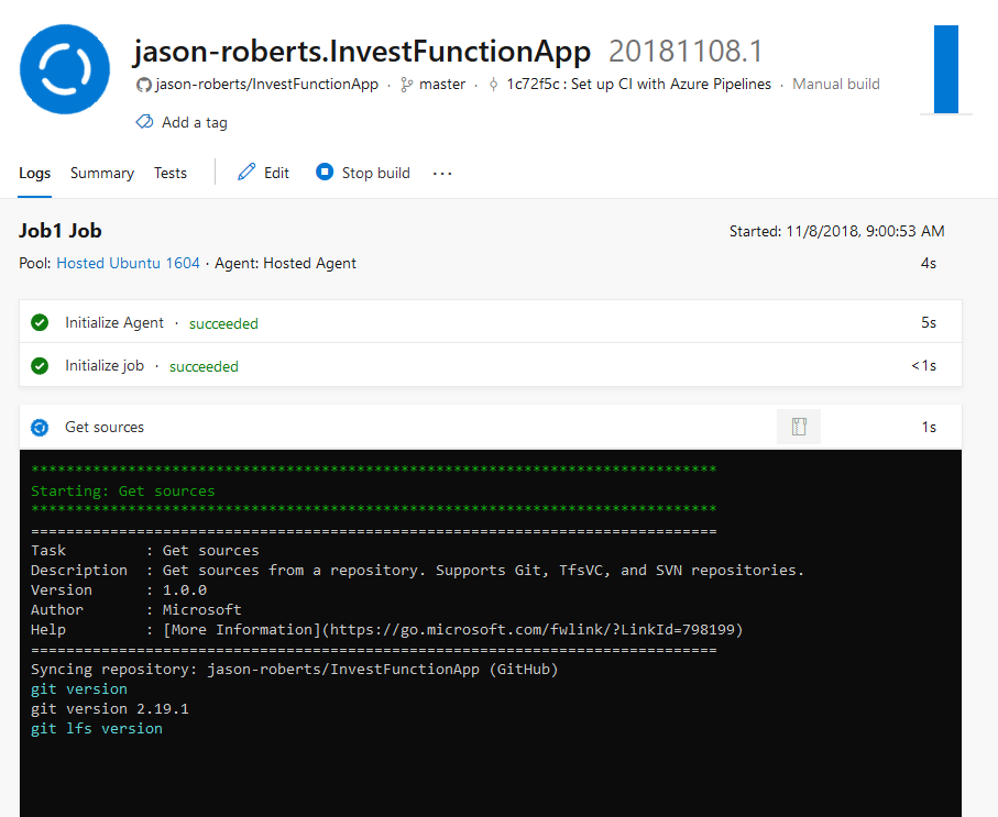 Initial build pipeline executing