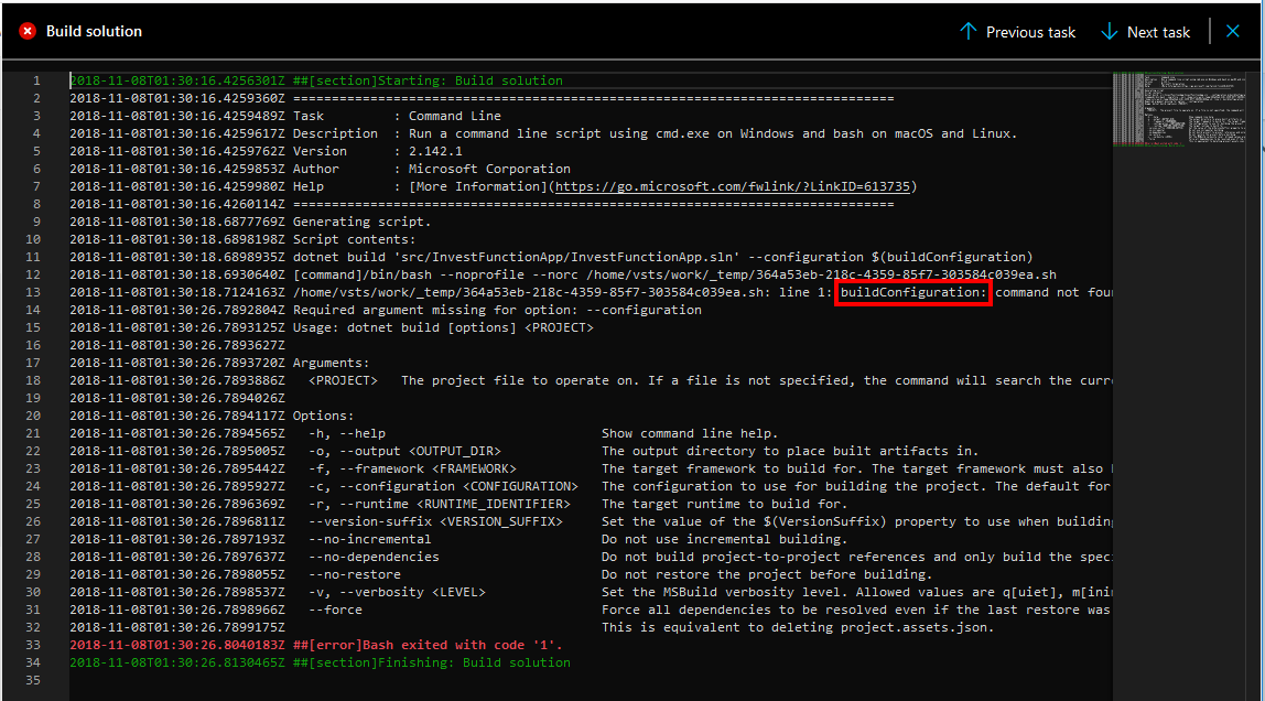 Viewing Azure Pipeline build logs