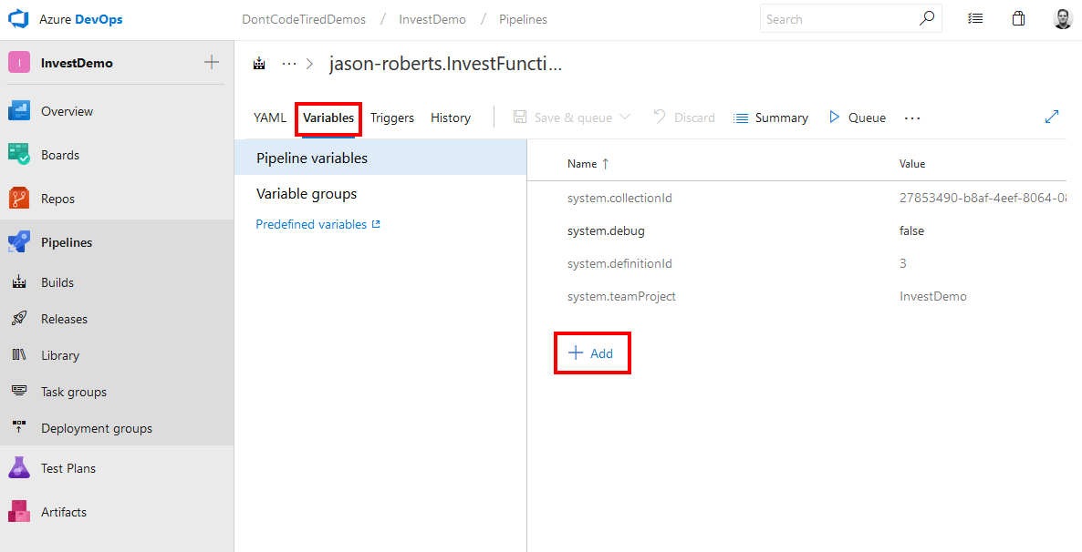 Creating a new Azure Pipeline variable