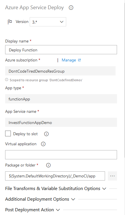 Configuring a Azure App Service Deploy task