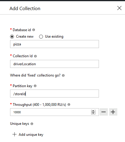 Creating a new collection in the Azure Cosmos DB Emulator
