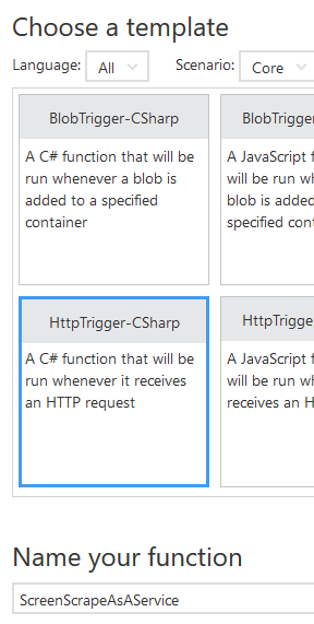 Creating a new Azure Function with a HTTP Trigger