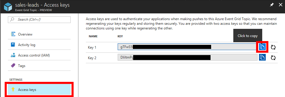 Getting access key for Azure Event Grid topic